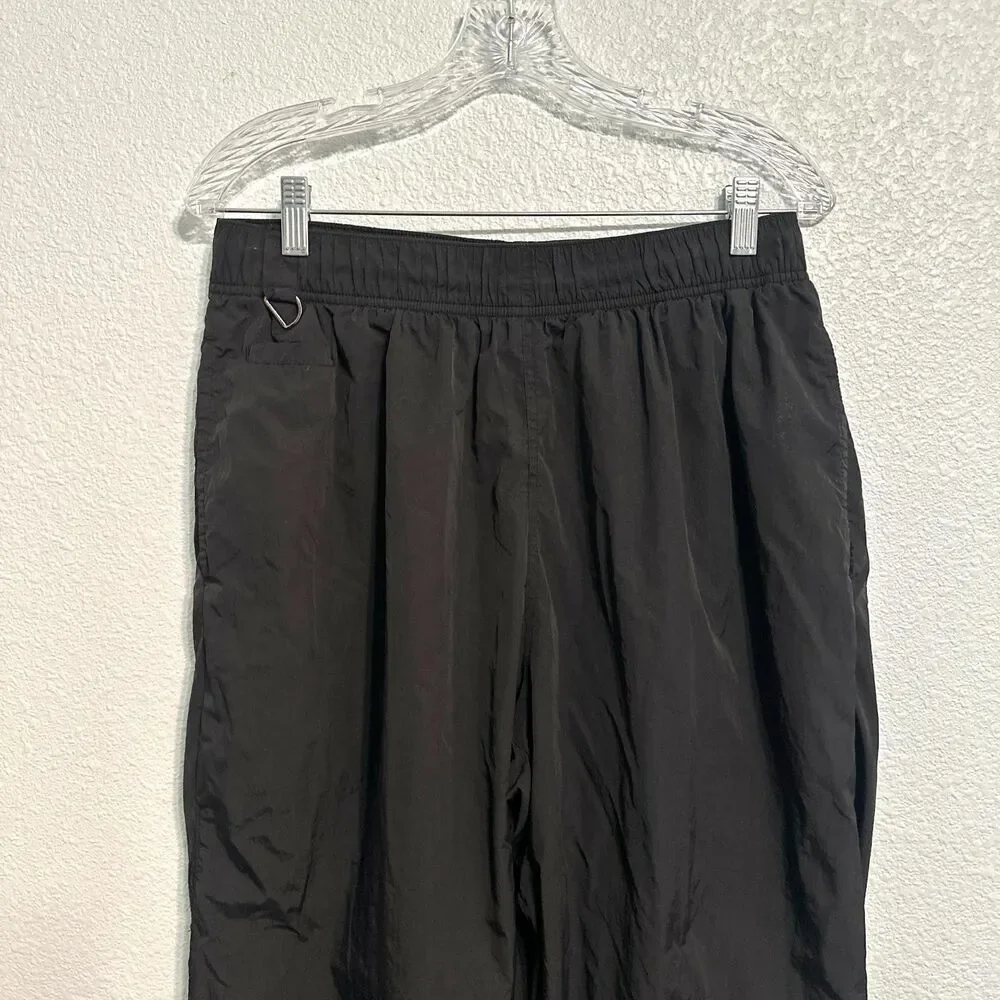 Youngla Joggers Pants Men L Black Nylon Mid Rise Elastic Waistband Pockets